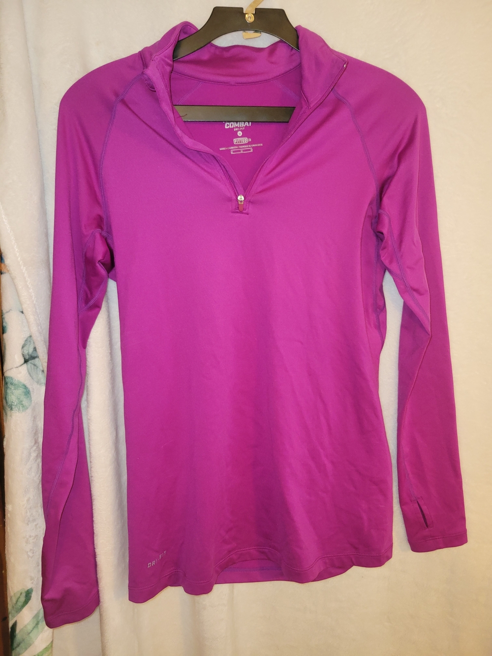 Nike Pro Combat Dri-FIT Women's Purple Fitted 1/4 Zip Mock Neck Pullover M